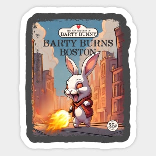 Comic book style fire bunny villain dark humor destruction Sticker